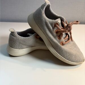 Allbirds Light Gray Wool Sneakers with Orange Accents
